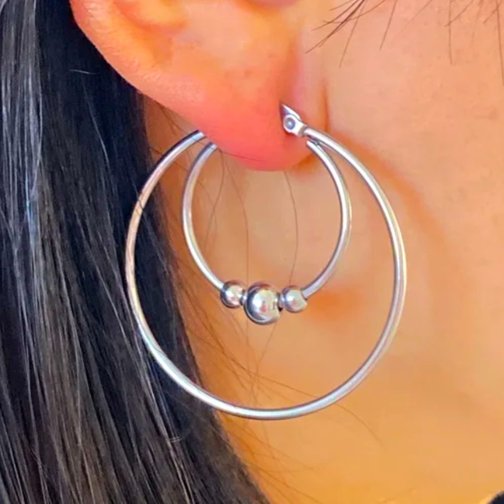 ✨✨Stainless Steel Double Ball Hoop Earring ✨✨✨